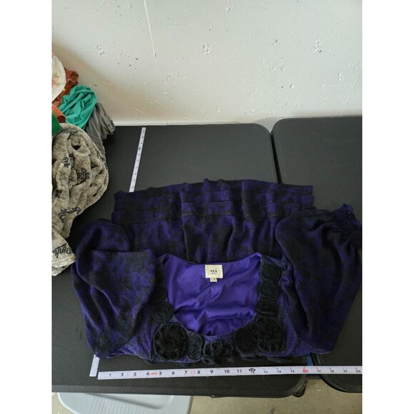 Eci New York Women Purple Dark Floral Blouse Size Medium Whimsigoth Fairy Grunge - Picture 7 of 12